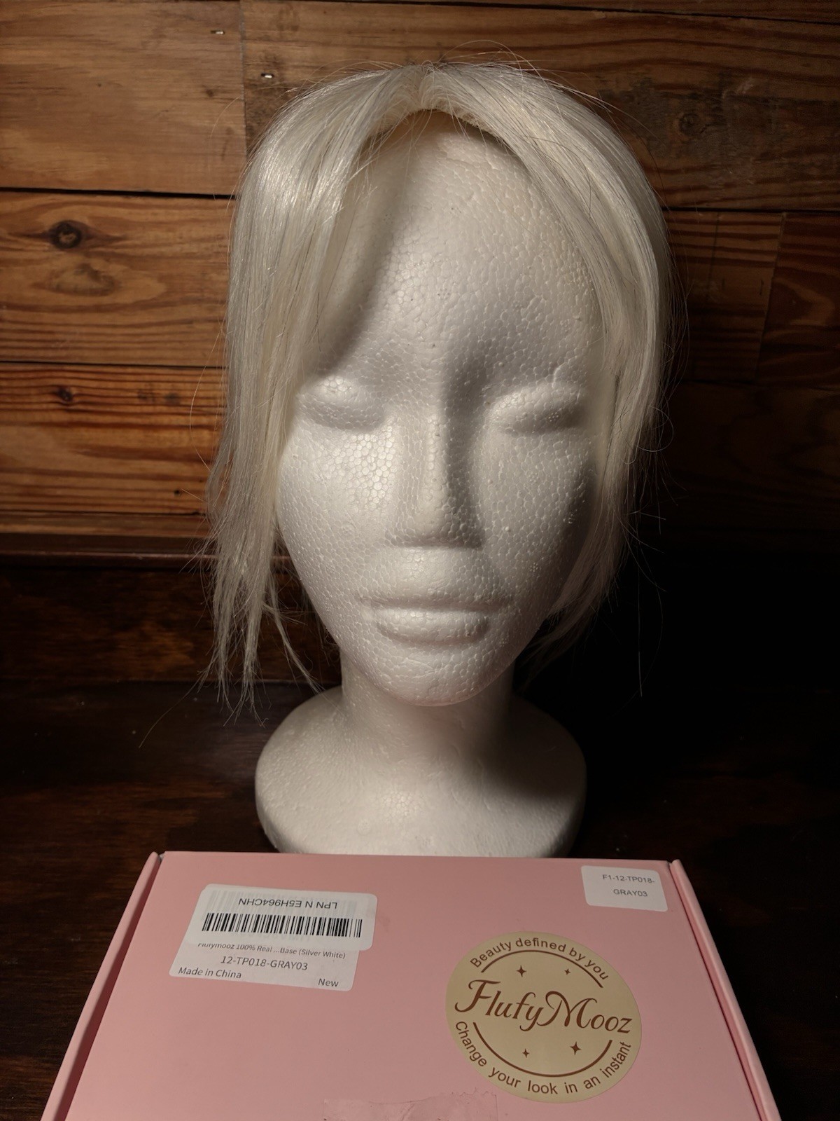 Flufymooz 100% Human Hair Toppers, 12” w/ Bangs, Silver While Platinum Blonde