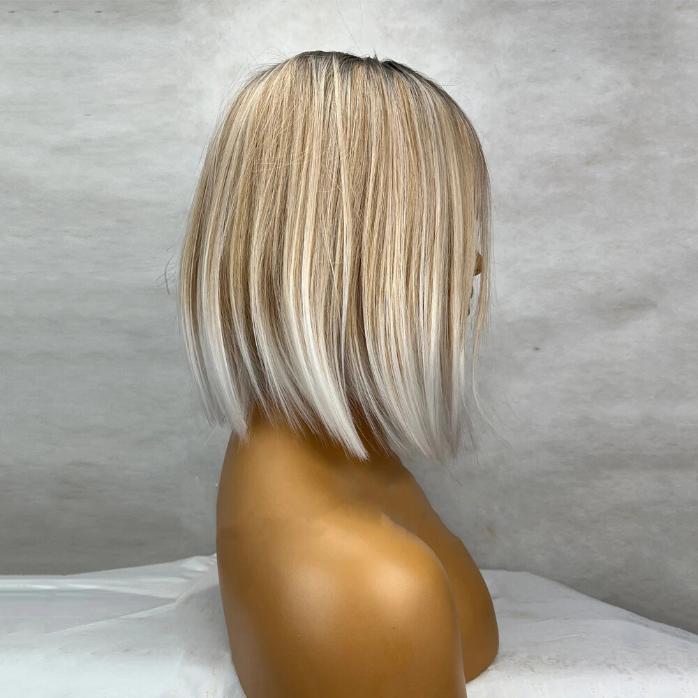 Short Ash Blonde to Platinum Ombre Bob Wig 13X4 Lace Front Remy Human Hair Wigs
