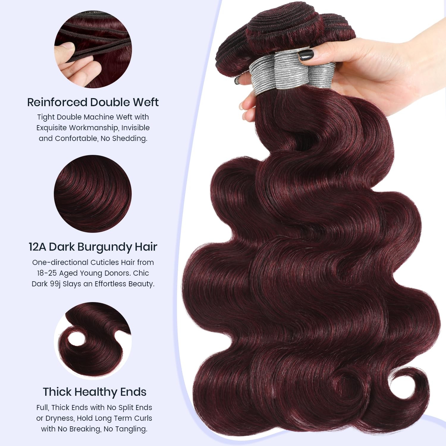 Momoshero Dark Burgundy 3 Bundles Human Hair Body Wave 12 14 16 Inch 99J 12A