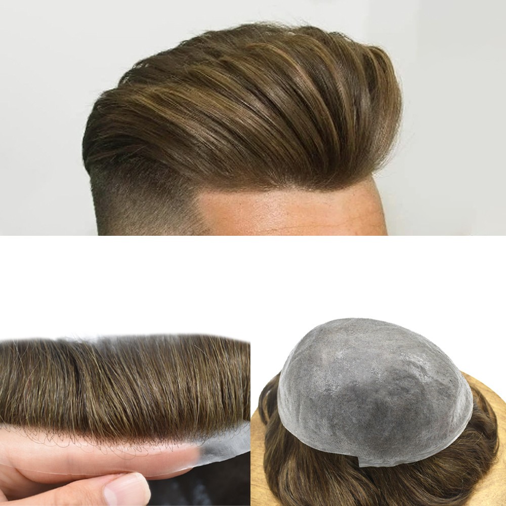 Mens Toupee Wig Thin Skin V-Loop Men Hairpiece Replacement System Units