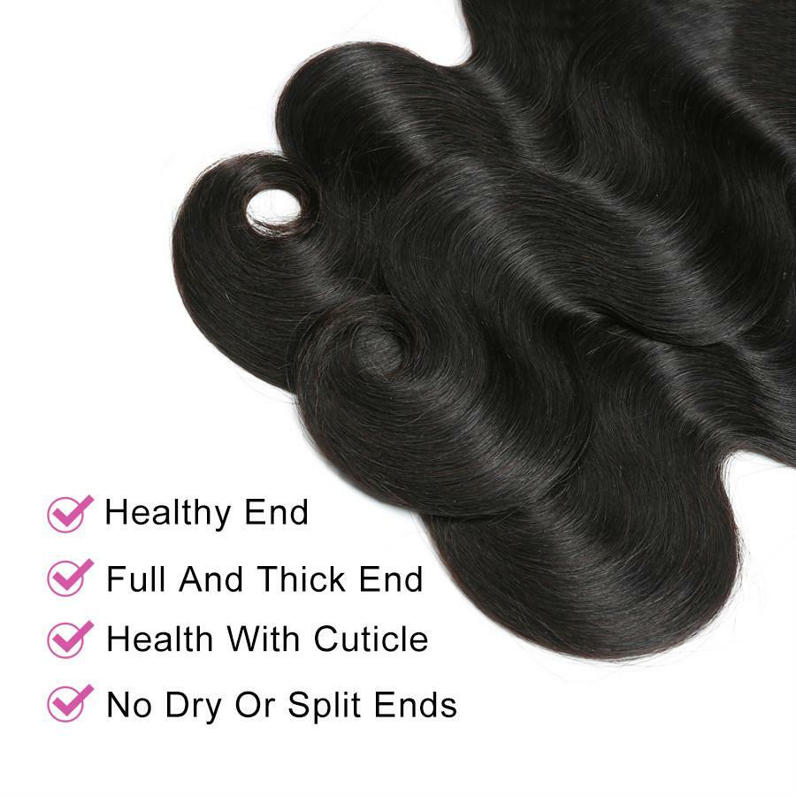 Ustar Virgin Human Hair Body Wave 3 Bundles with Free Part Lace Closure