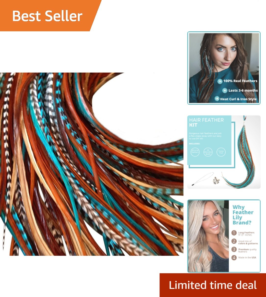 Beautiful DIY Rooster Hair Feathers Kit: 10 Inch Extensions in Vibrant Colors
