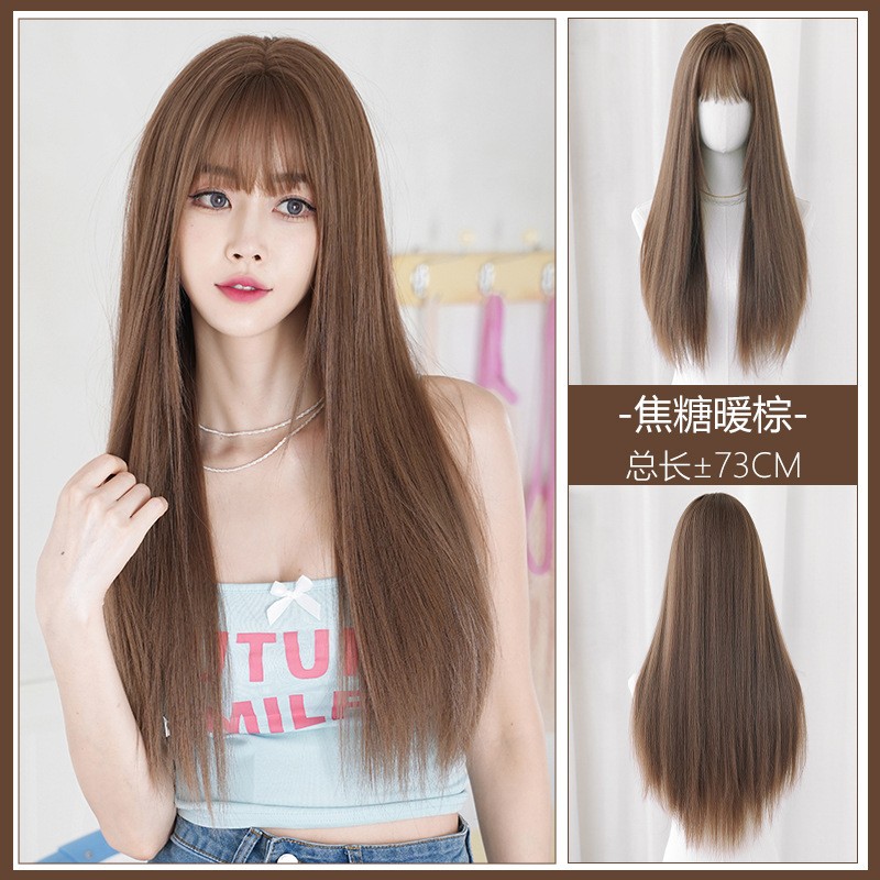 Japanese Korean Style Long Straight Wig Heat Resistant Synthetic Full Head Wig