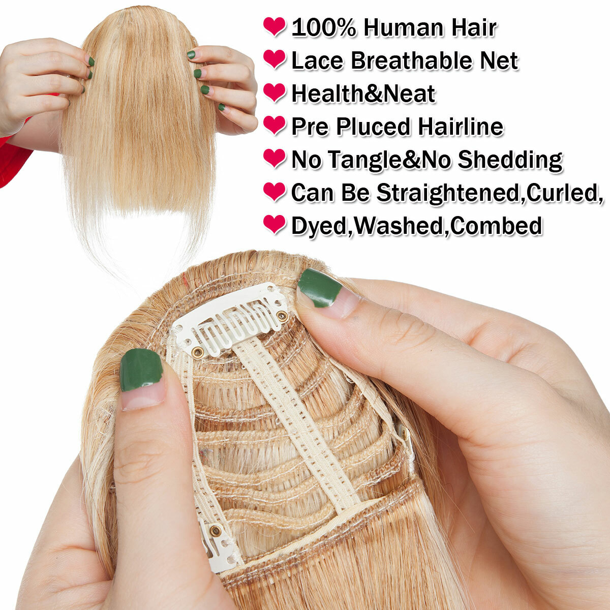 Thick Neat Air Bangs 100% Human Hair Extensions Clip in Fringe Front Hairpiece
