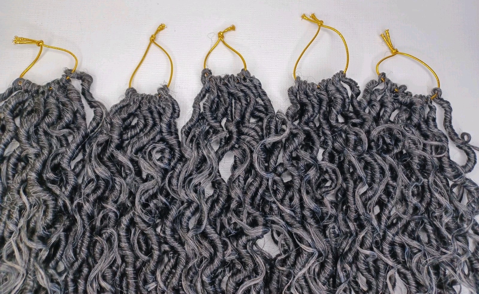 14 Inch Black & Grey Ombre Synthetic Hair Curly 5 Bundles 60 Strands Total