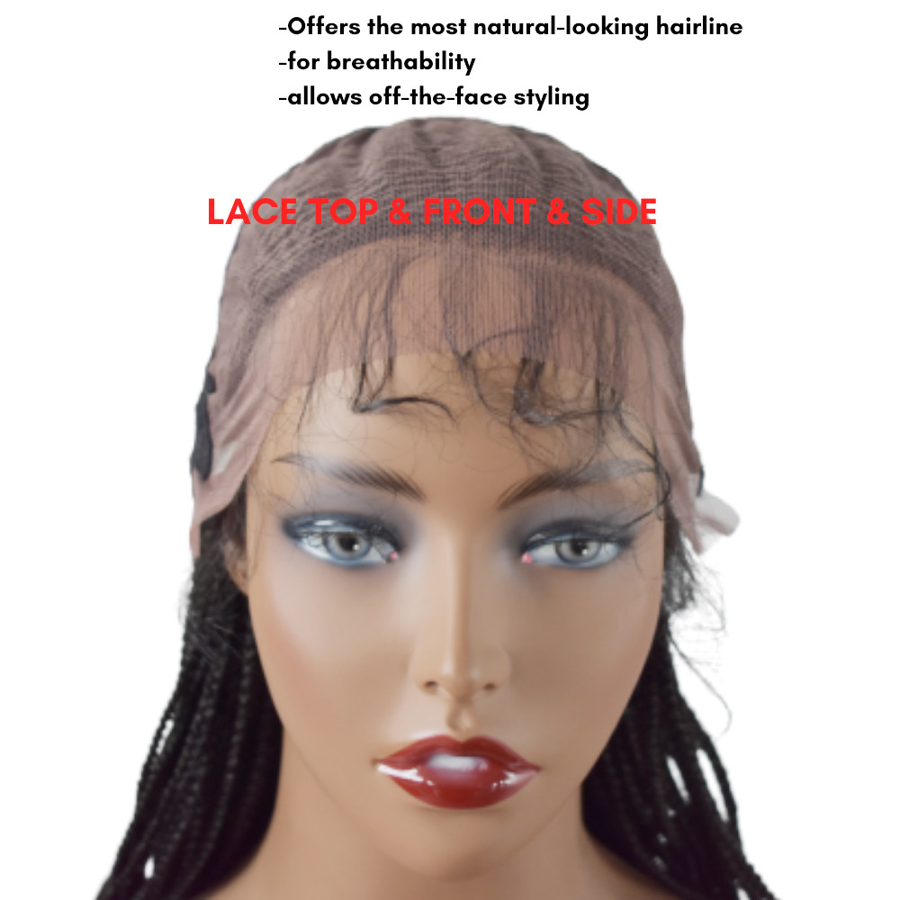 Micro Cornrow Box Twist Braided Lace Front Wig Baby Hair Kanekalon Synthetic US