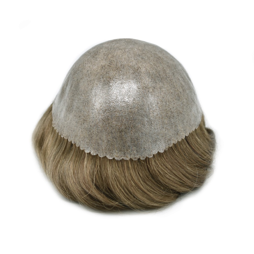 Full Poly Skin Mens Toupee Injected PU Human Hair System Replacement Wig for Men