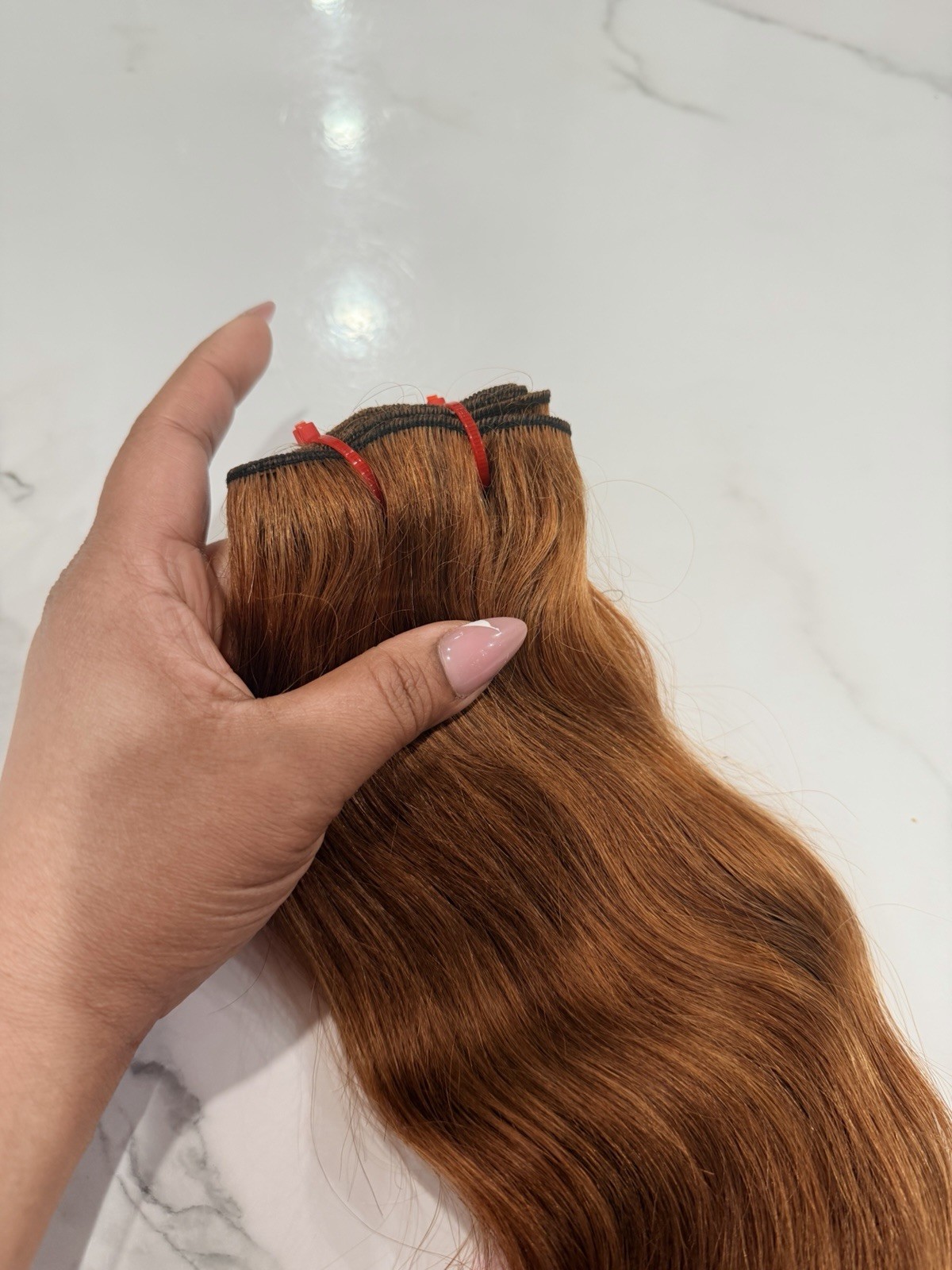 Human Hair Extension Weft Copper Red Wavy Style Women 21-30 in