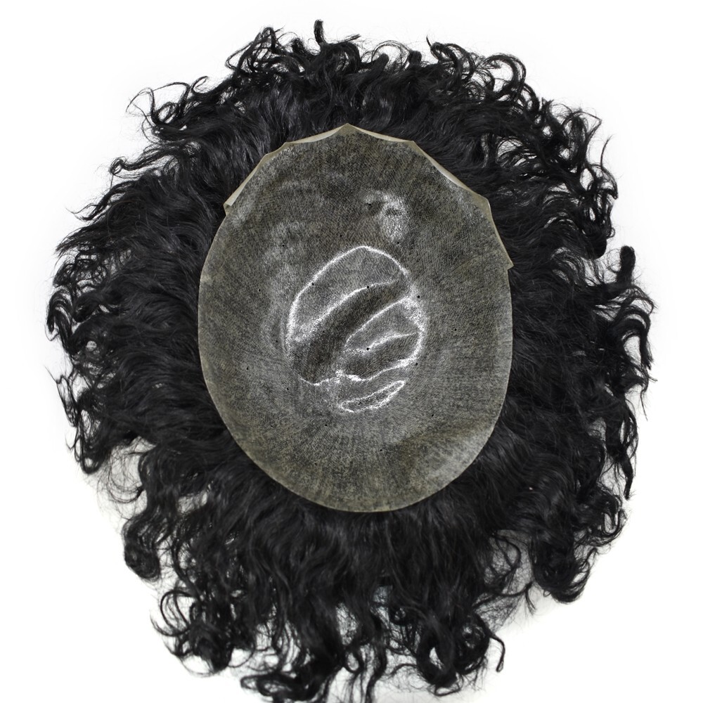 20MM Curly Hair Mens Toupee Full Poly Skin Human Hair System Breathable Holes US