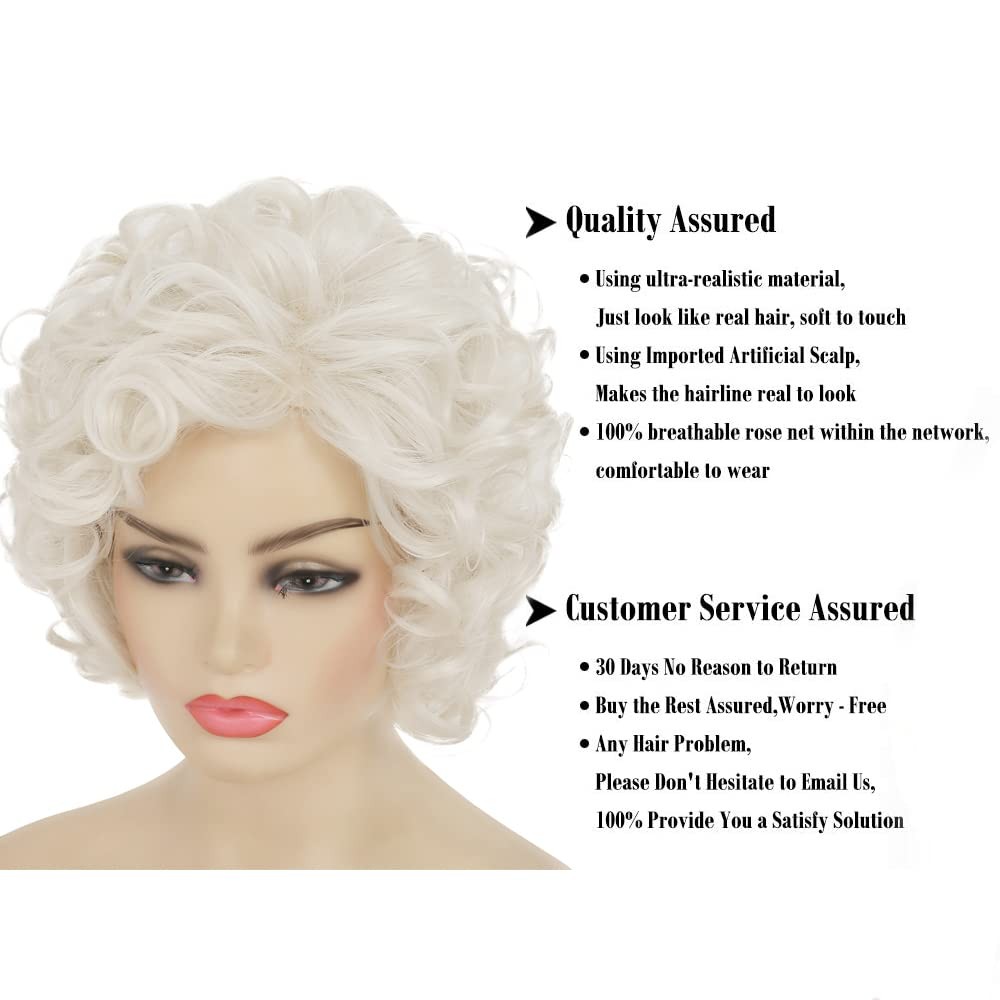 Short Curly Cream White Wigs for Women Synthetic Natural Curly Layered Hallow…