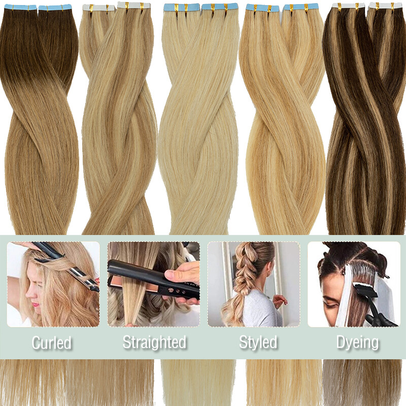 Invisible Tape in Remy Human Hair Extensions Skin Weft Balayage Indian 10pcs