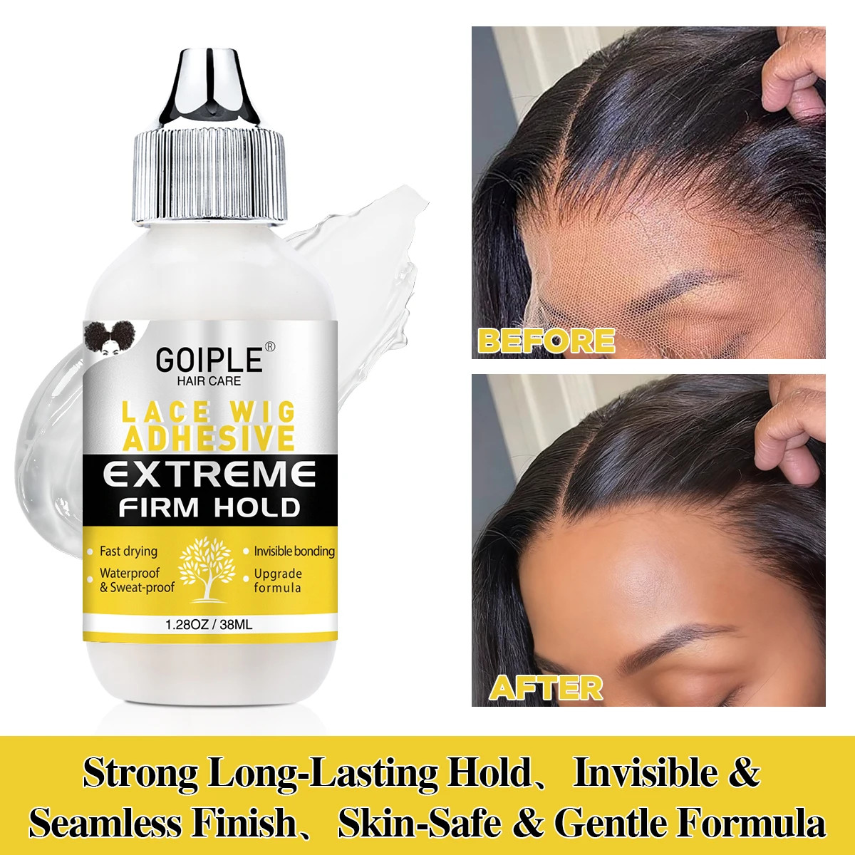 Goiple Lace Melting Spray Kit with Wig Glue Hair Wax Stick Waterproof Strong Hol