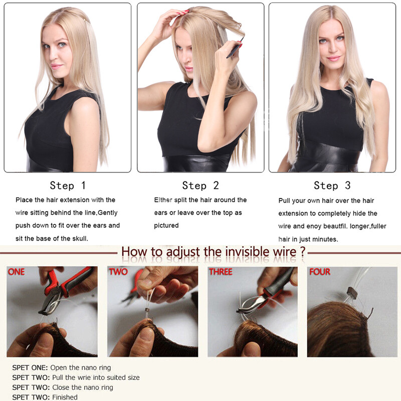Secret Natural Wire in Hair Extensions Hidden Head Band One Piece Thick as Human