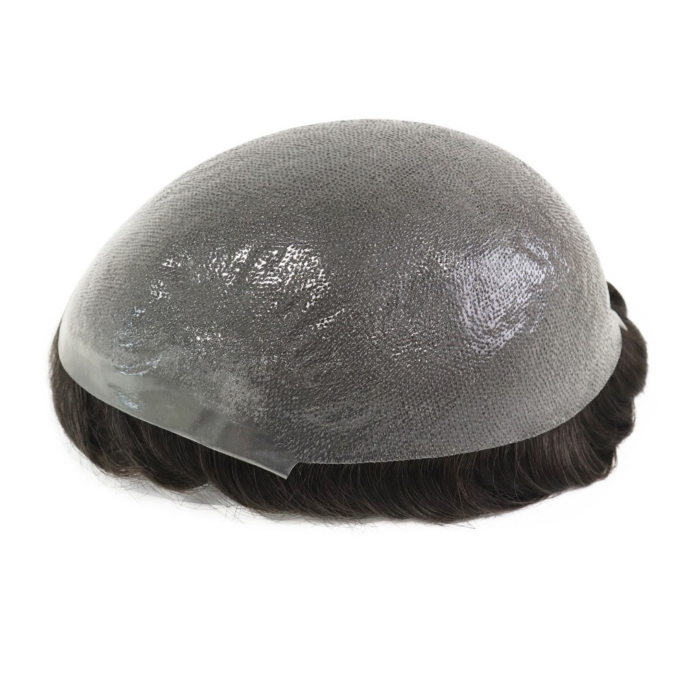 Toupee for Men Human Hair System 0.05mm Thin Skin Dark Brown Hair Pieces #2