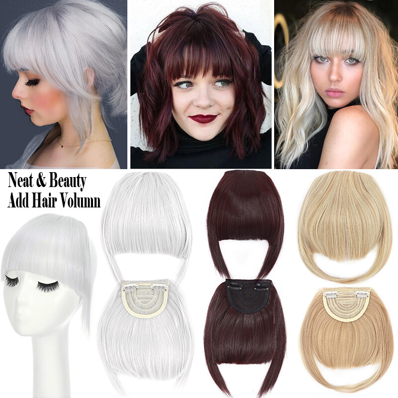 Clip in on Fringe Neat Bangs Thin & Thick As Human Hair Extensions Hairpiece US