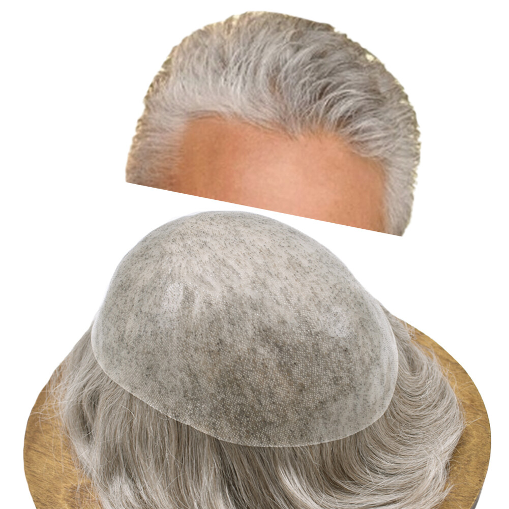Mens Toupee Full Poly Hairpiece All Skin PU Human Hair Replacement System Wig US