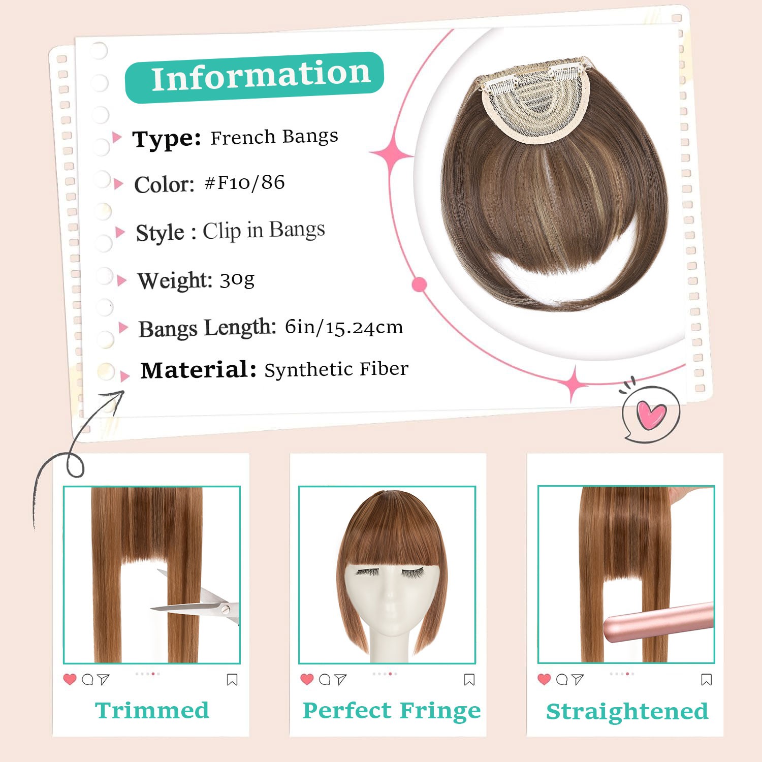 Xmas Thick Neat Bangs AS Human Hair Extensions Clip in Fringe Front Hairpiece US