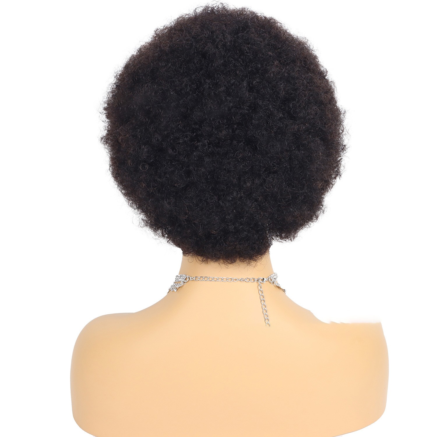Short Afro Kinky Curly Human Hair Wig – 6-Inch Natural Black Full Afro Puff Wig