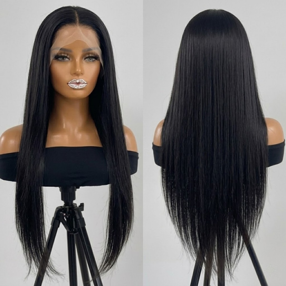 Long Straight Black Natural Lace Frontal Wig Synthetic Hair Women
