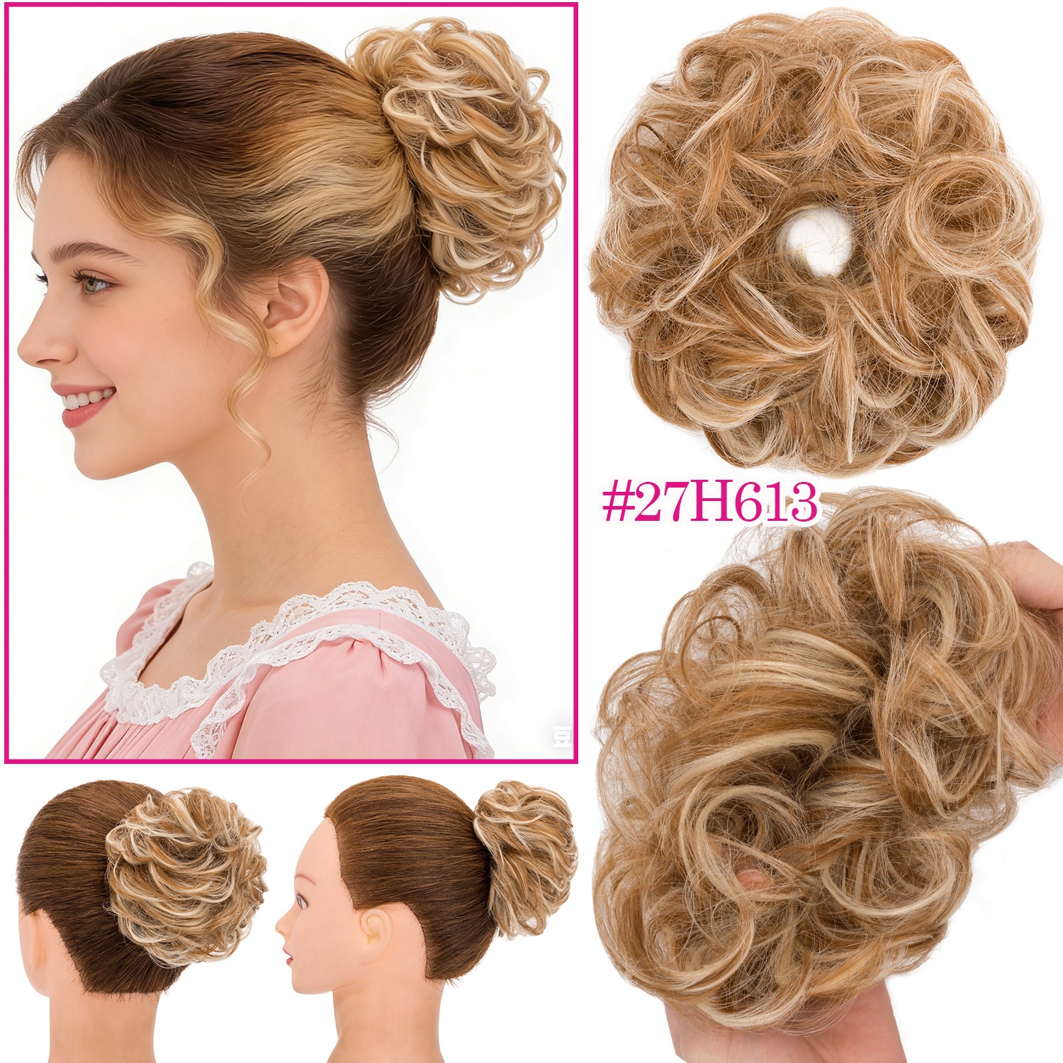 Natural Thick Curly Messy Bun Hair Piece Scrunchie Hair Extensions Real AS human