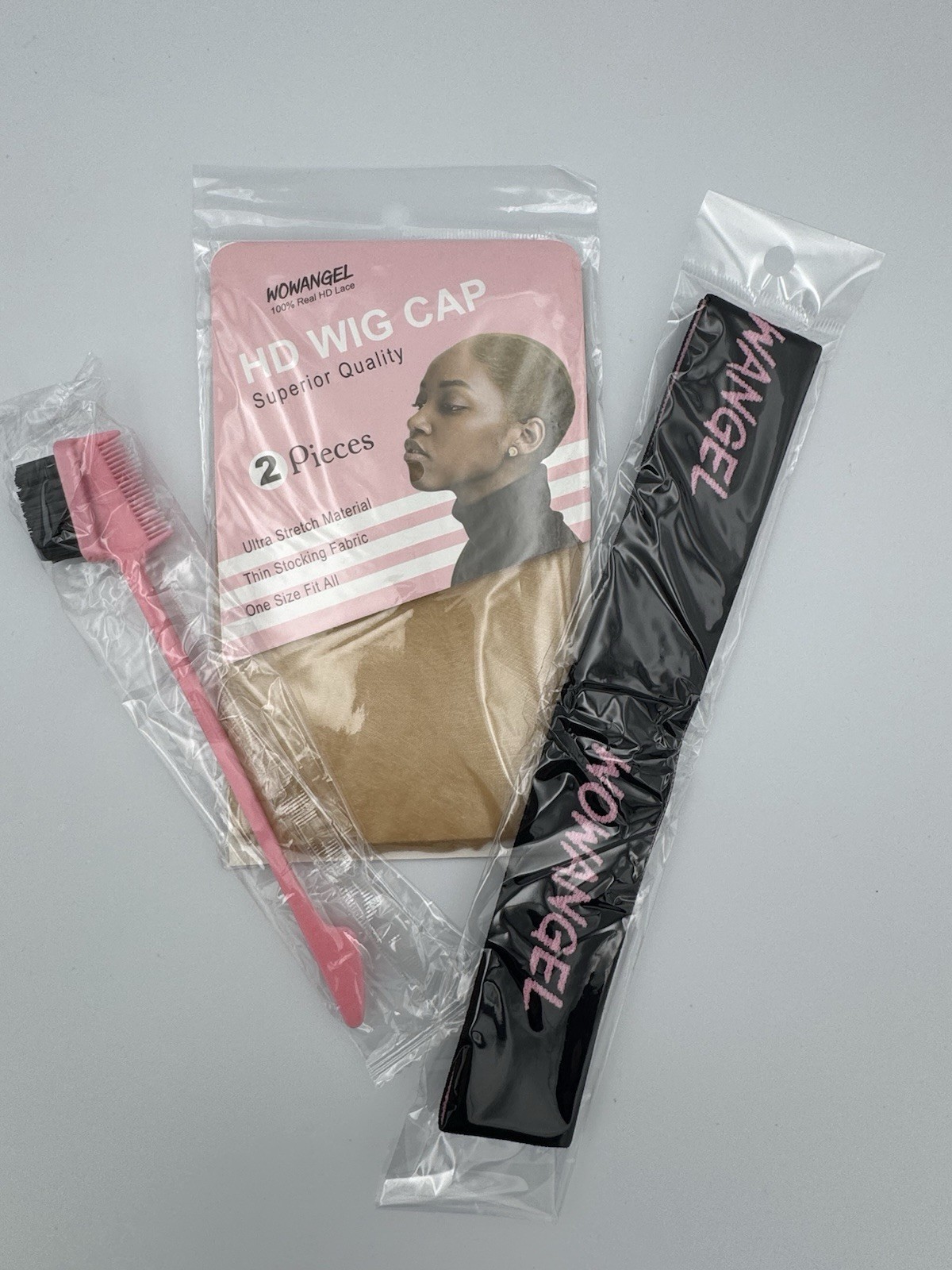 WOWANGEL HD Wig Cap 2pc + Wig Grip Band + Edge Brush Comb Bundle