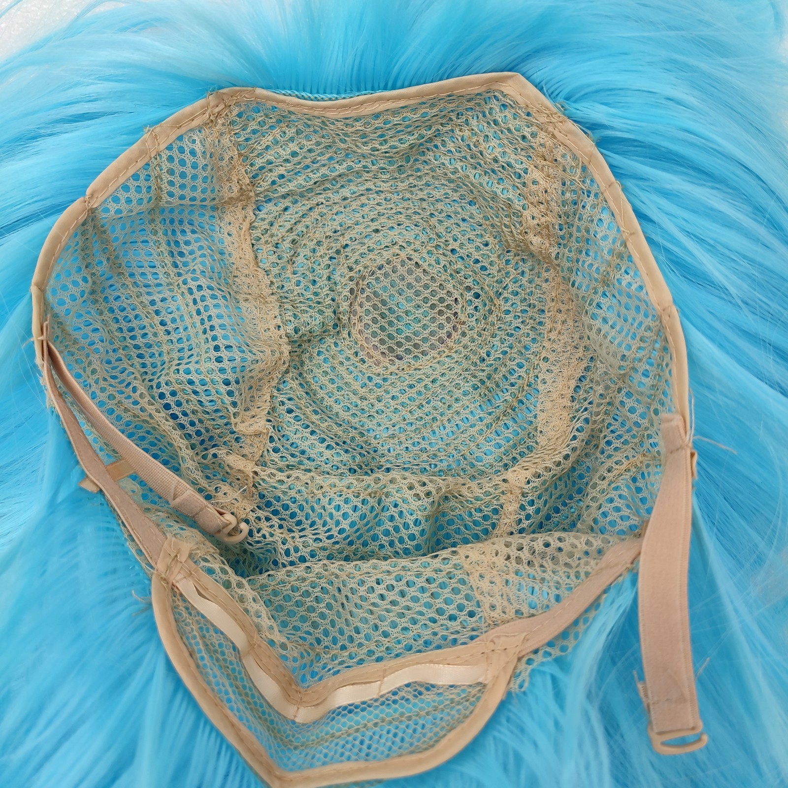 Blue New 80cm Straight Sleek Long Full Hair Wigs Side Bangs for Women Rose Net