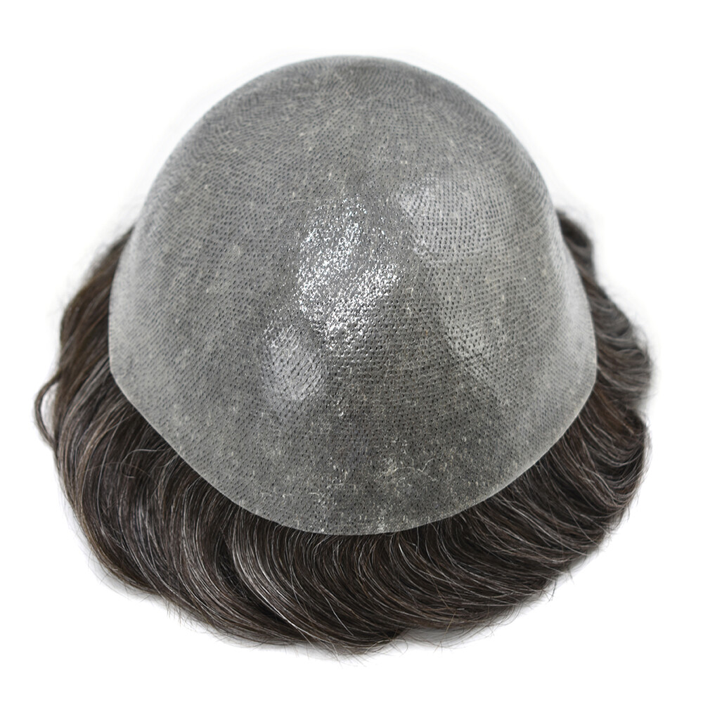 Mens Toupee Full Poly Hairpiece All Skin PU Human Hair Replacement System Wig US