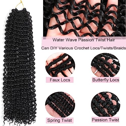 Passion Twist Hair-14 Inch 7 Packs Water Wave Crochet 14 Inch(Pack of 7) 1B#