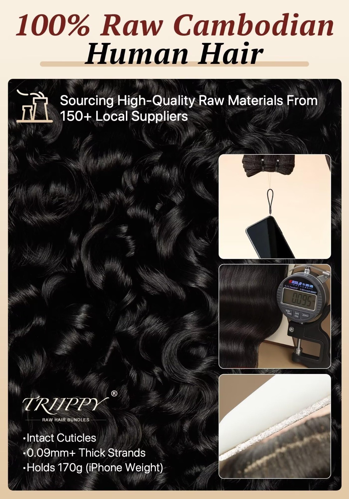 Seamless Clip-In Hair Extensions 135g 7pcs, 20″ Curly Real Human Hair, Natural C