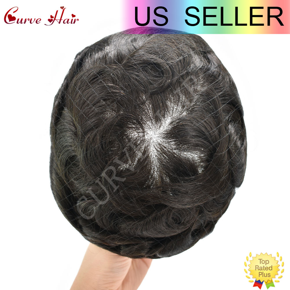 Men Real Hair System French Lace Front Bleached Knots Mens Toupee Grey Hairpiece