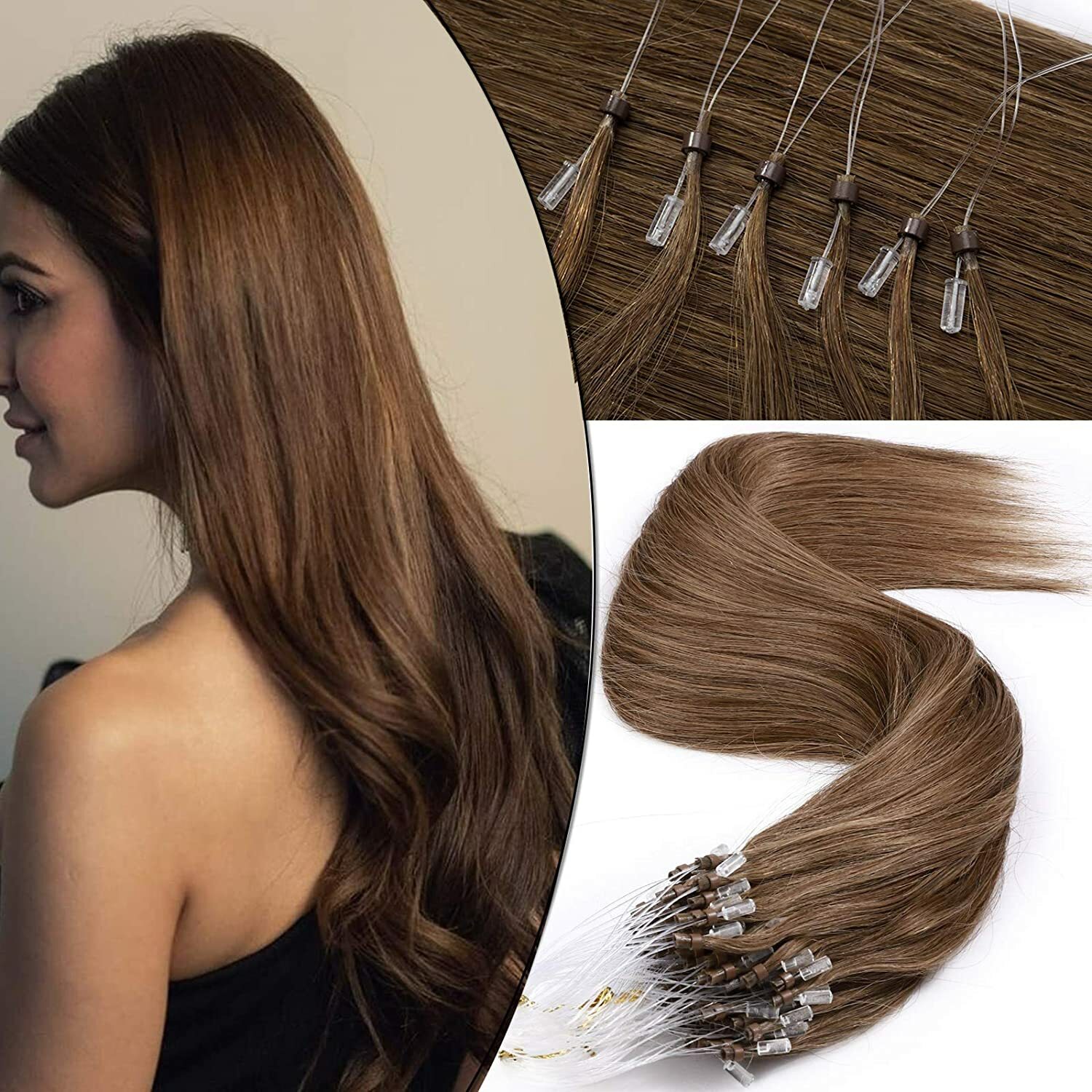 Micro Ring Loop Tip Remy Human Hair Extensions Micro Bead Link Brazilian Hair US