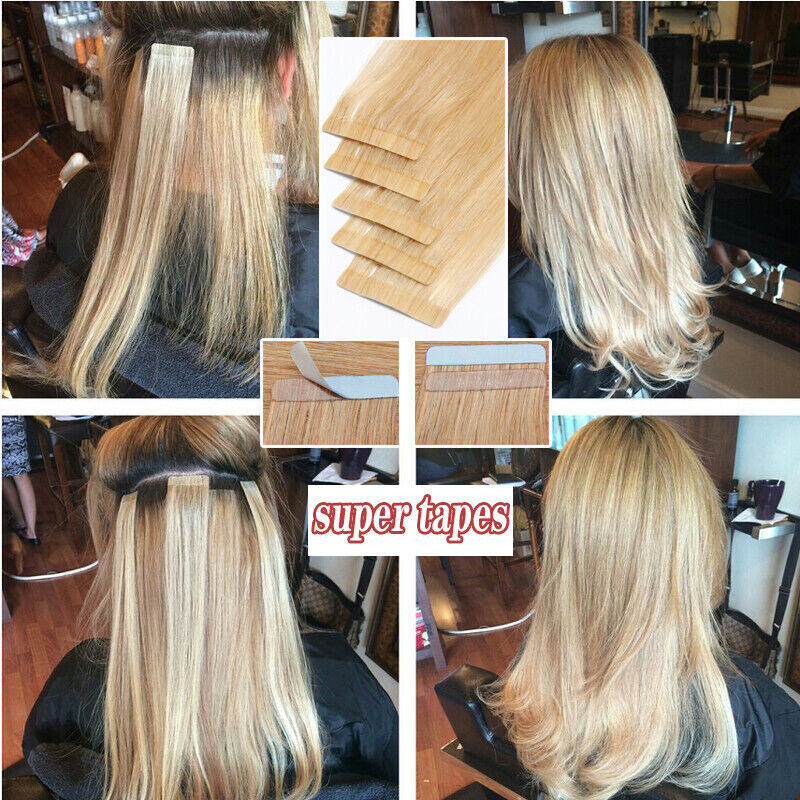 8A Thick 10-60pcs Tape in Russian Remy Human Hair Extensions Skin Weft Full Head