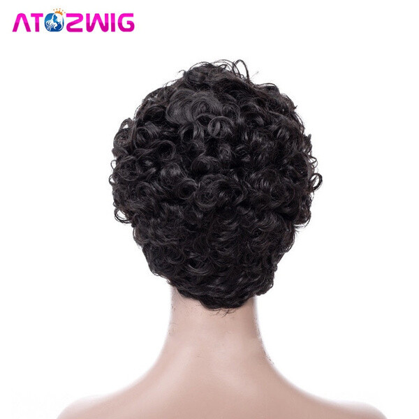 Natural Looking Big Curls Pixie Cut Short Wigs For Black Women 6Inch Short Curly