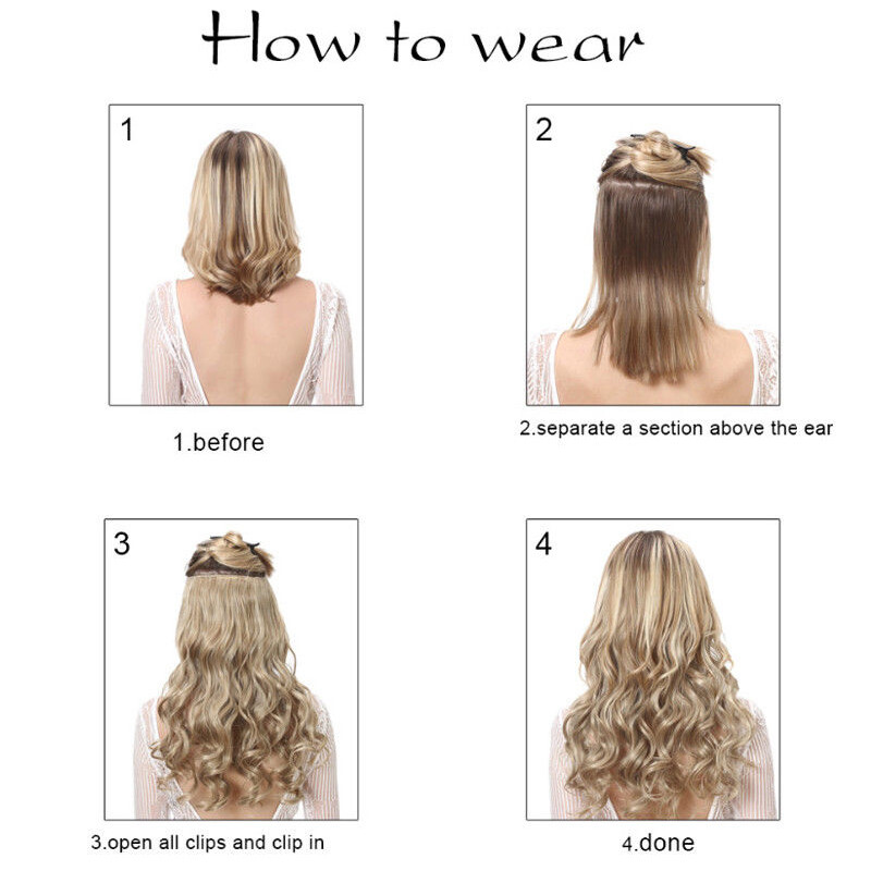 Long Curly Wavy One Piece Clip in Real as Human Hair Extensions Natural THICK US