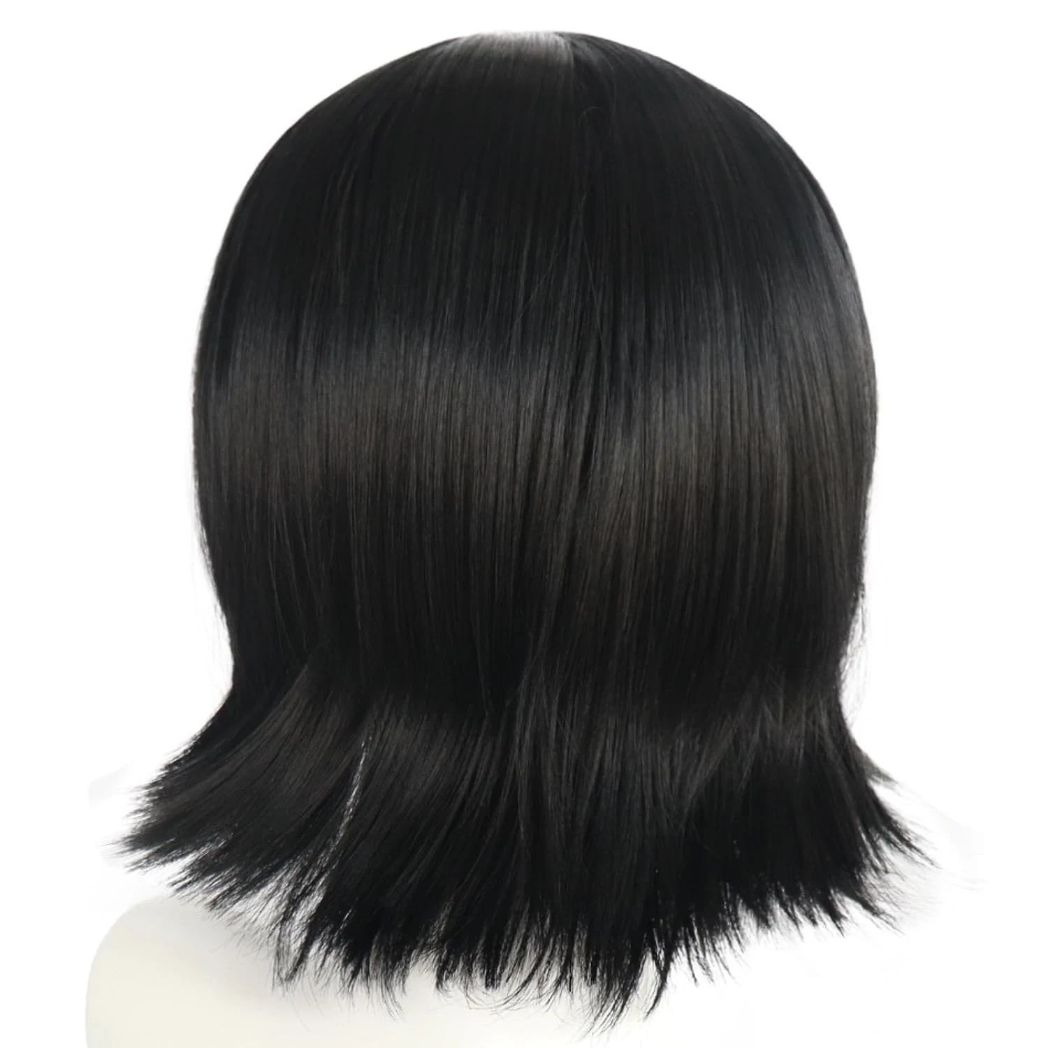 Short Black Cosplay Wig with Bangs Synthetic Wavy Wigs for Women Adult Funny