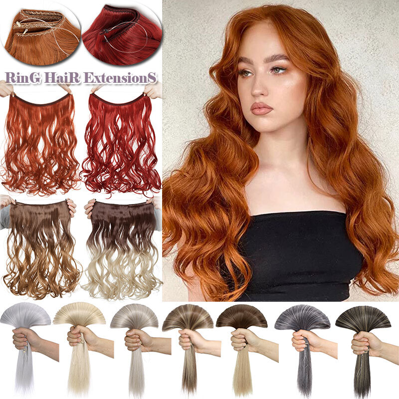 Real Natural as Human Invisible Wire in Hair Extensions Wavy One Piece Nano Ring