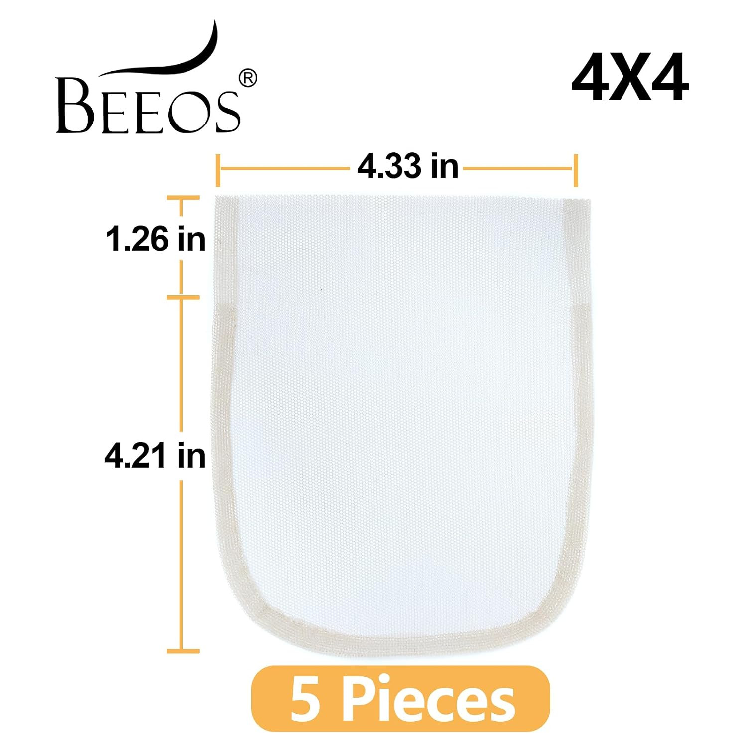 4×4 Transparent Lace for Wig Making, 5 Pieces Lace Net Base for Making Closure W