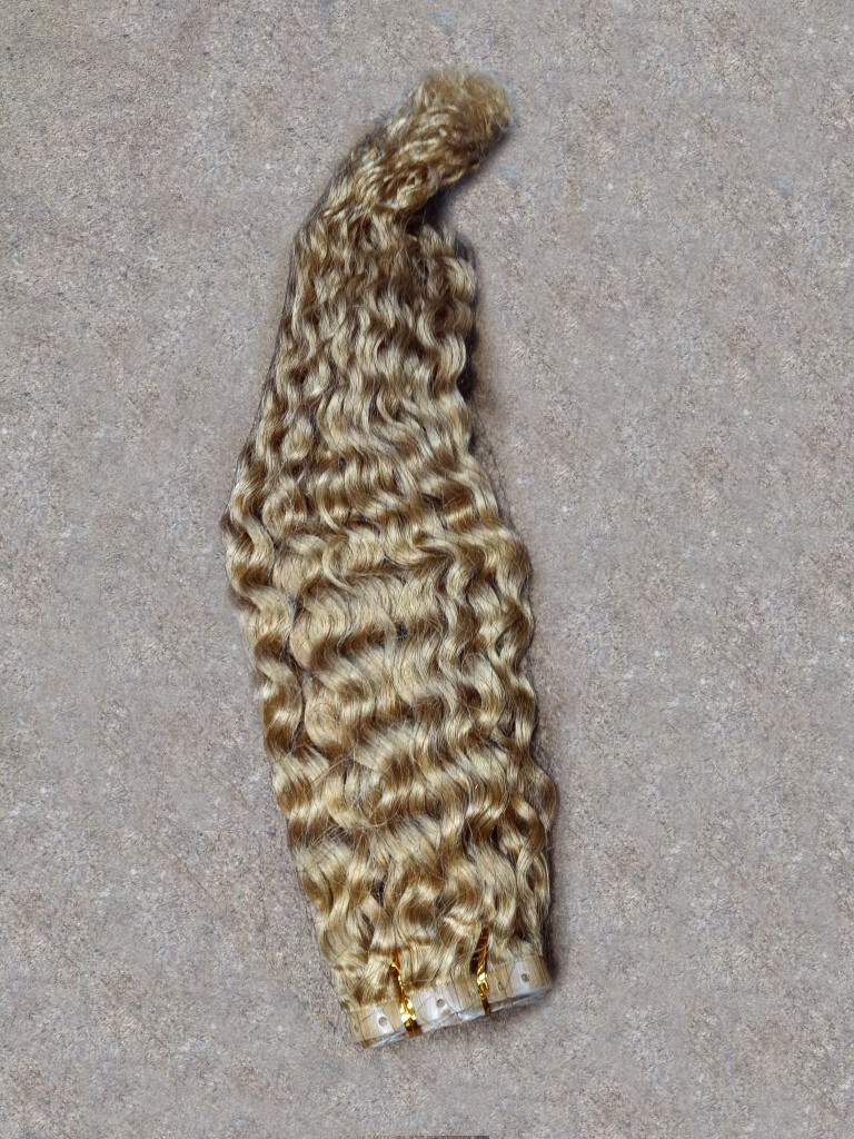 22″ Curly Wavy invisible Russian Hole Weft 100% Human Hair Extensions 100g