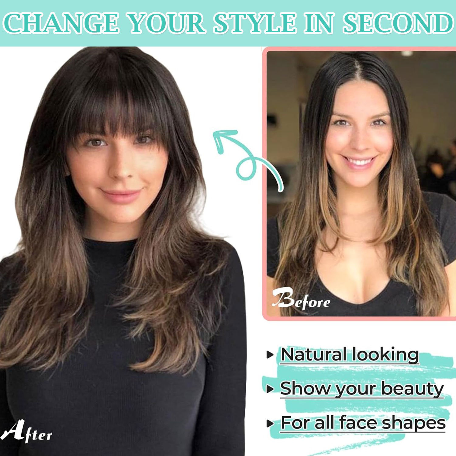 Xmas Thick Neat Bangs AS Human Hair Extensions Clip in Fringe Front Hairpiece US