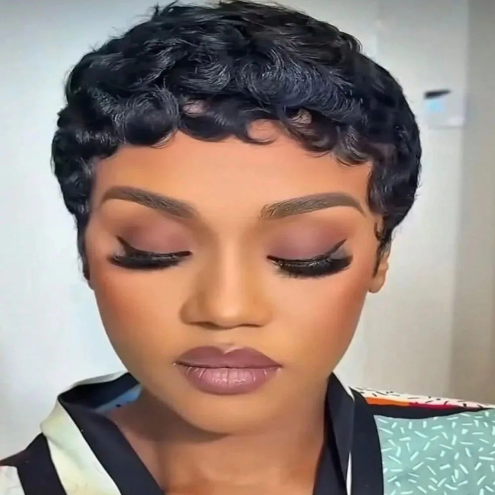Short Pixie Cut Wigs Human Hair For Women- 6 Inch Short Curly Wave Wigs