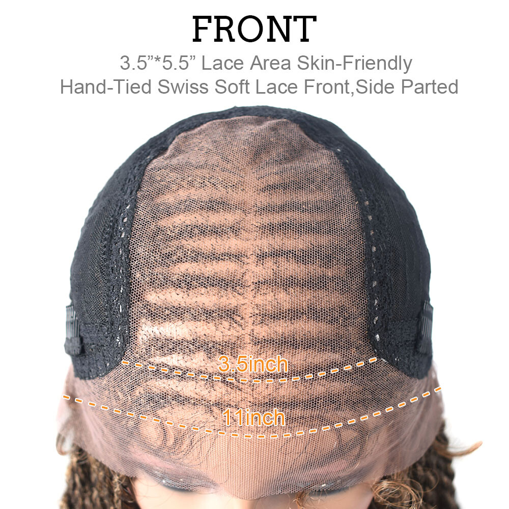 Hand Tied Swiss Lace Front Twist Braids Women Wig Baby Hair Kanekalon Synthetic