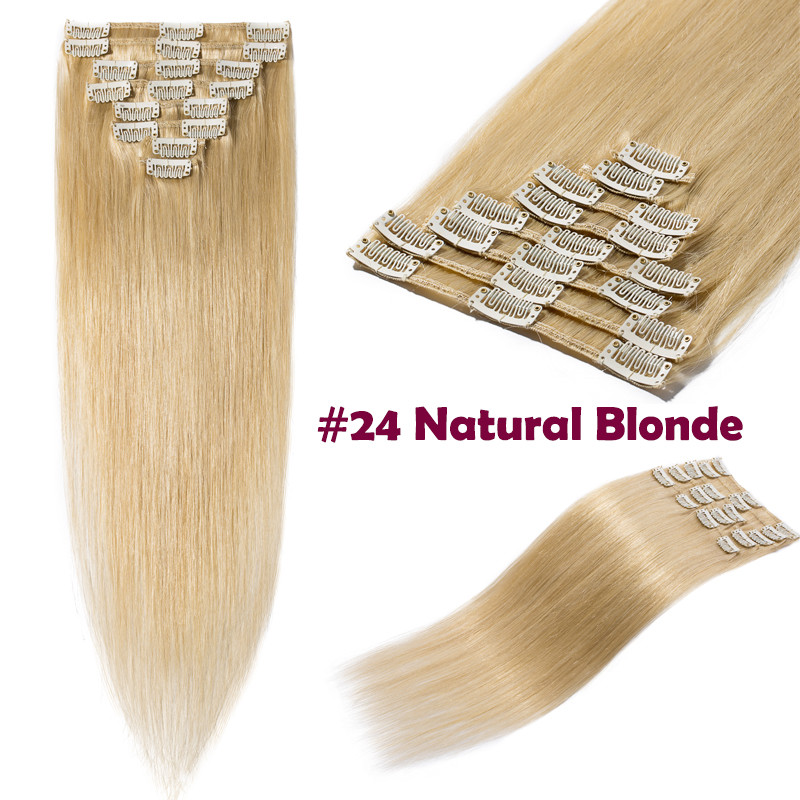 8-24inch Clip In 100% Real Remy Human Hair Extensions Full Head Highlight BLONDE