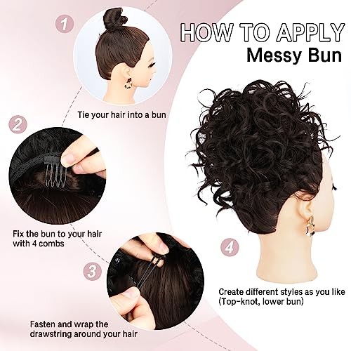 Women’s 70g Messy Bun Hair Piece – Elastic Drawstring – Dark Brown – Wave