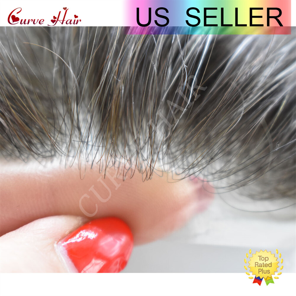 Mens Toupee Human Hair Piece Ultra Thin Skin V-Loop Men Hair Replacement System