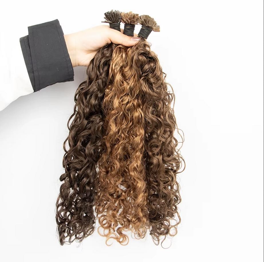 PRE BONDED Flat Tip Curly Wavy Hair 100% Remy Human Hair Extensions 100g