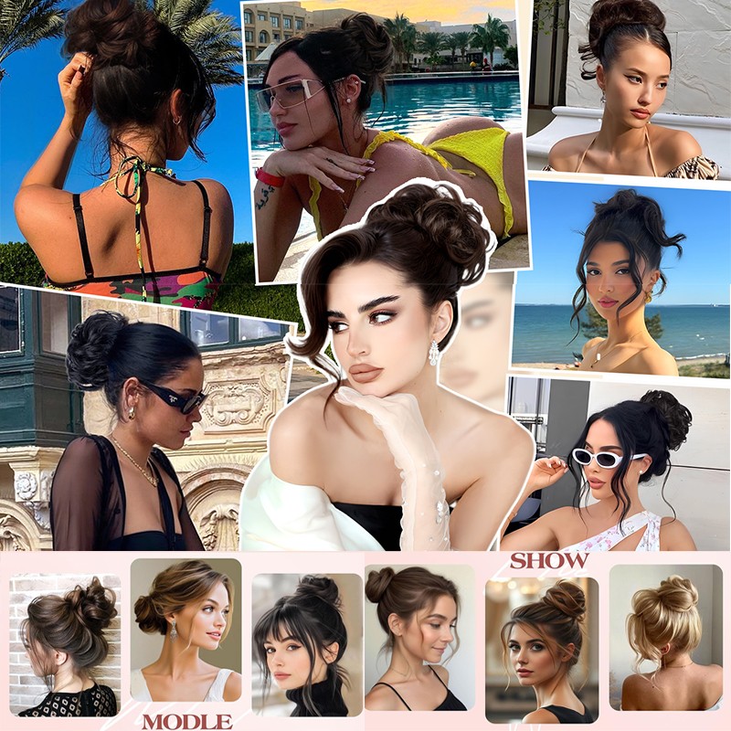 Curly Messy 100% Remy Bun Piece Scrunchie Updo Real Human Hair Extensions Thick