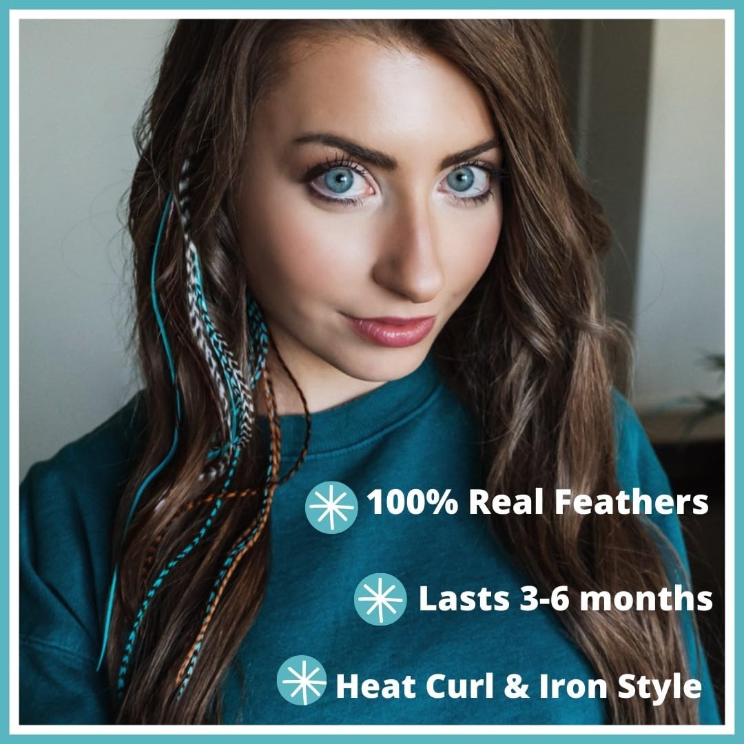 DIY Hair Feathers Extensions Kit – Turquoise & Brown