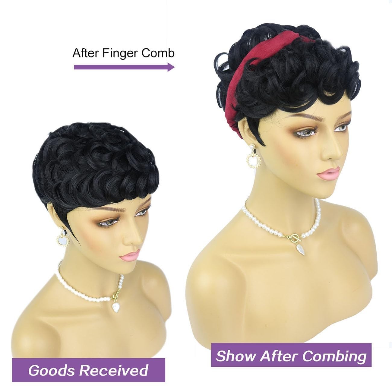 Black Pixie Cut Wig with Bangs for Women – Soft, Natural, and Glueless