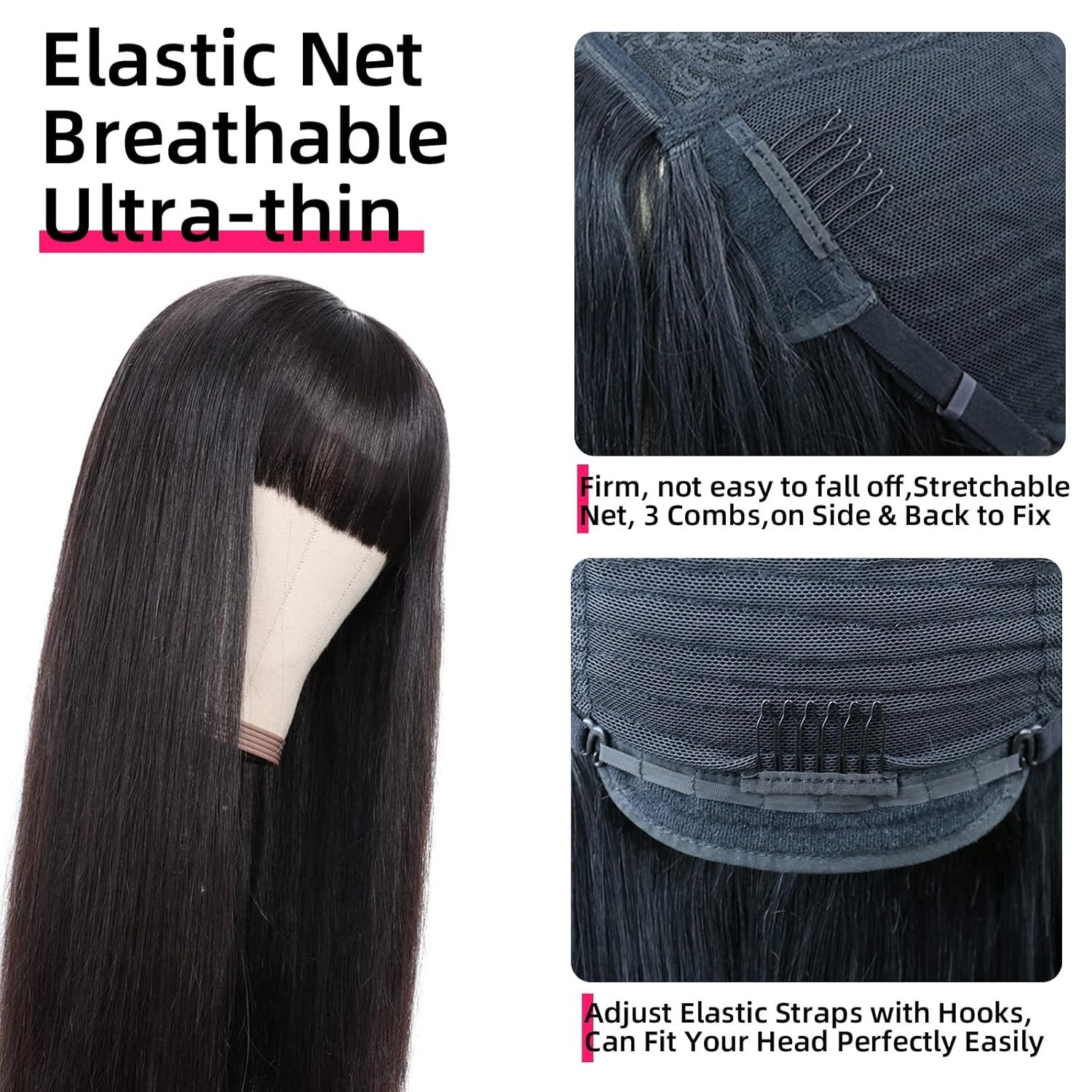 Straight Human Hair Wig With Bang Brazilian VirginHuman Hair None Lace Front Wig