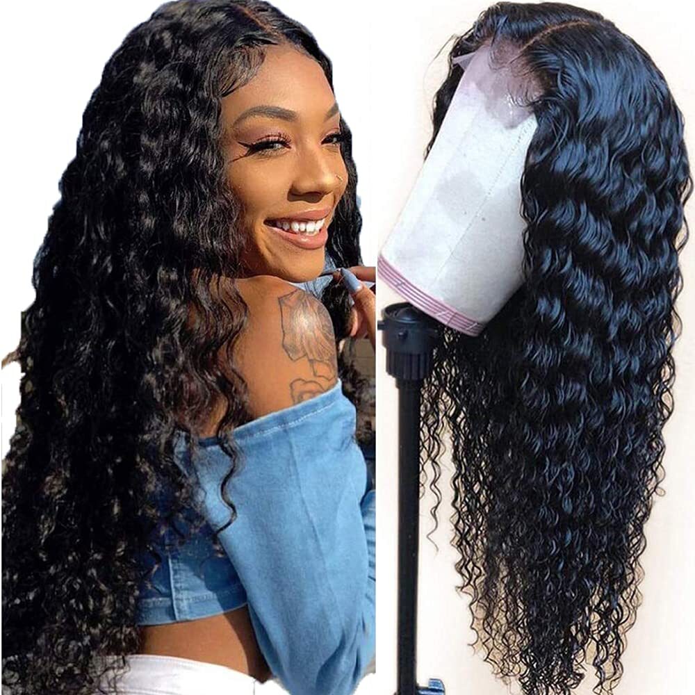 Human Hair Lace Front Wig Womens Brazilian Human Long Curly Wavy Hair Wigs 18″